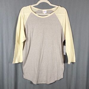 Lularoe NWT Randy - 3/4 Sleeve - Two Tone Cream Raglan Tee - Sz L